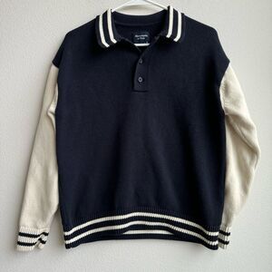 Abercrombie & Fitch Navy Cream Knit Collared V Neck Sweater Size XS Preppy